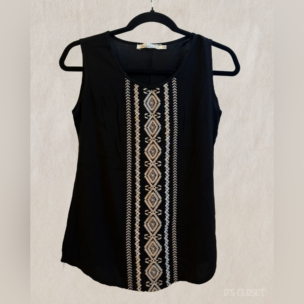 Black Embroidered Sleeveless Top
